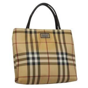 Burberry Nova Check Hand Bag Pvc Leather Beige